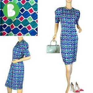 PAPELL BOUTIQUE BLUE, GREEN, & PINK DIAMOND PATTERN VINTAGE 80'S DRESS (8)